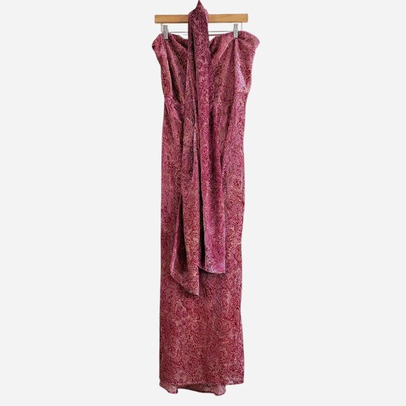 For Love & Lemons Francesca Maxi Dress Pink Jacquard Velvet Paisley Strapless Ba - Picture 6 of 11